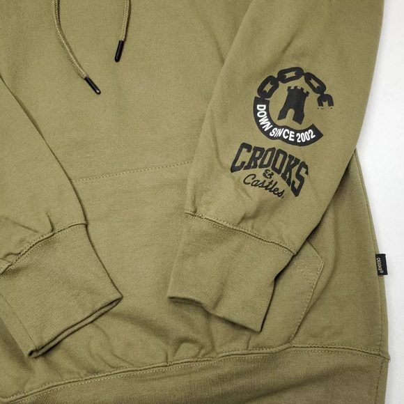Crooks & Castles Mens Logo Graphic Pullover Hoodie Sweatshirt Olive Green - Picture 7 of 16